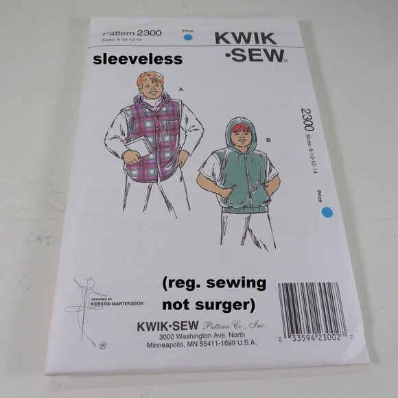 Kwik Sew 2300 Kids Sweatshirt Jacket w Hood NO sleeves UNCUT clothing pattern - Picture 2 of 4